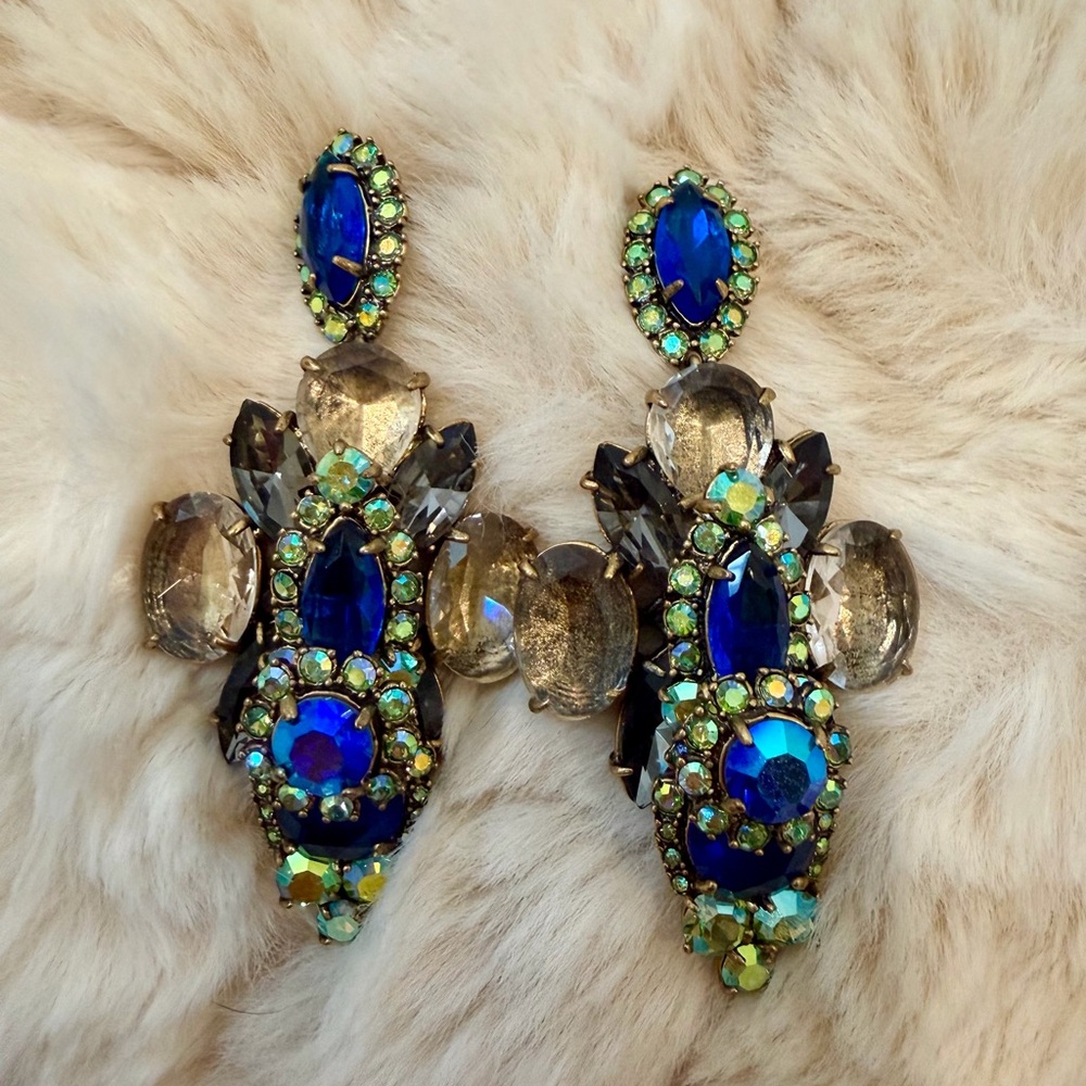 J. Crew Blue and Gold Crystal Earrings